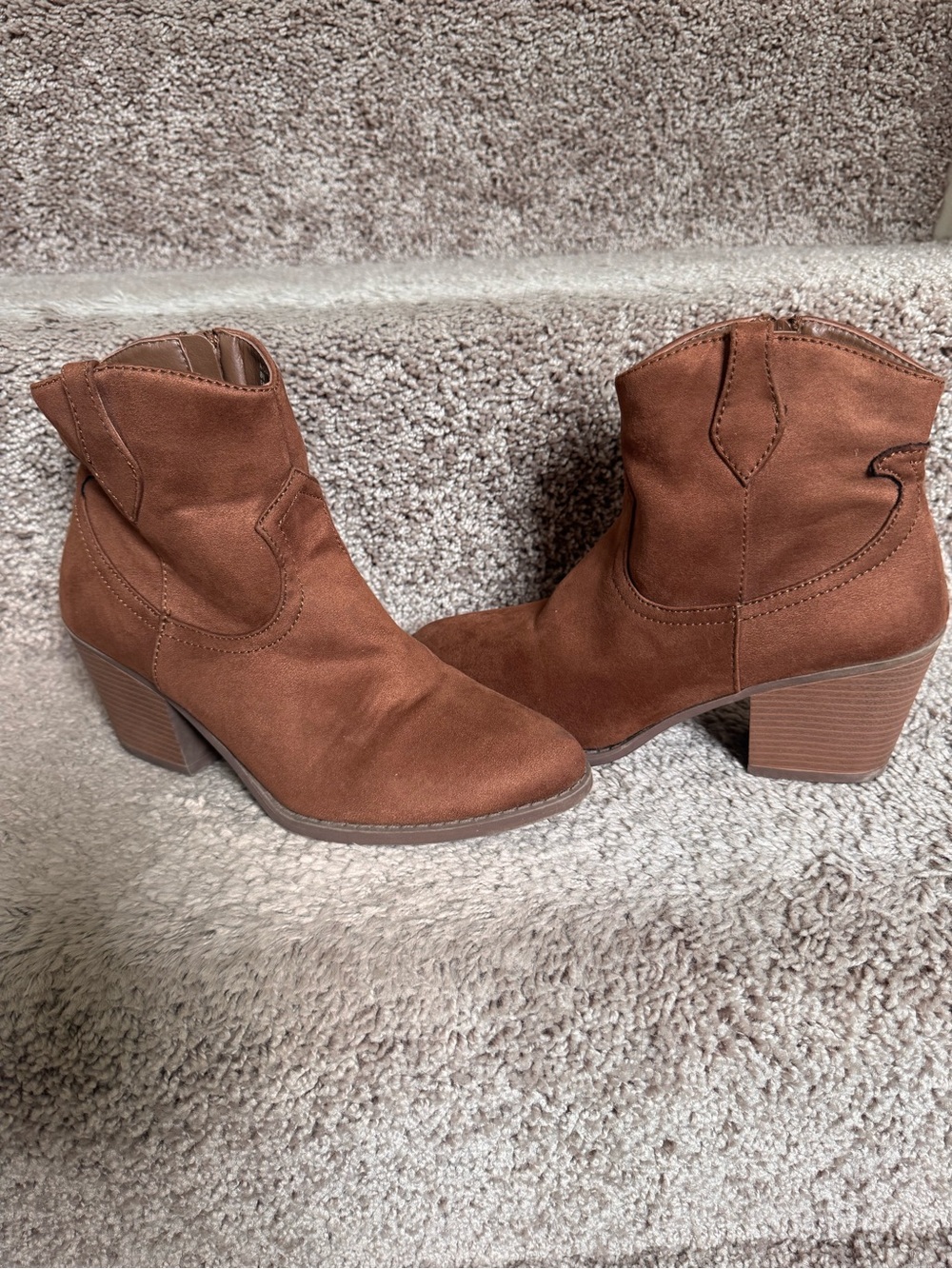 Anneliese Brown Suede Block Heel Ankle Boots - Women's
